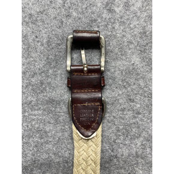Woven Braided Cotton Rope Belt Mens Tan Brown Leather Buckle D-Ring Honors USA - Picture 4 of 10